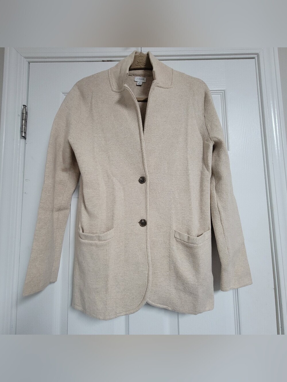 J. Crew Factory Sweater Blazer Beige Knit Button Front Size Medium.